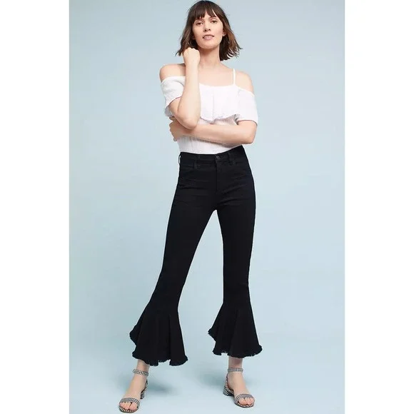 Citizens of Humanity Drew Flounce High Rise Crop Flare Jeans in Soiree Black 25 - Picture 1 of 15